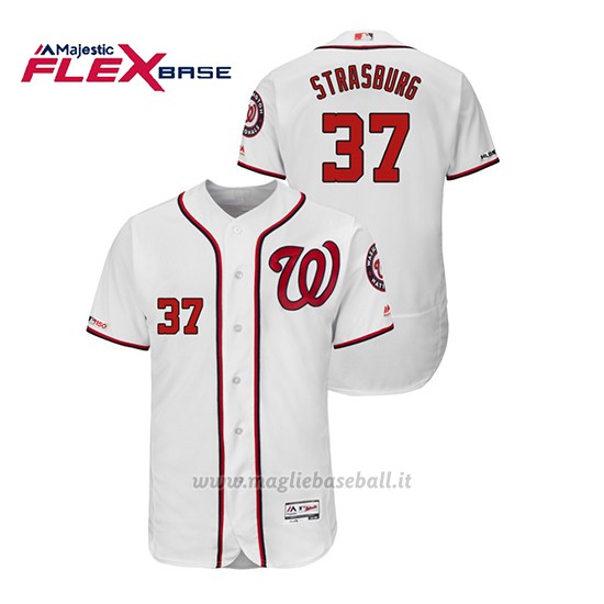 Maglia Baseball Uomo Washington Nationals Stephen Strasburg 150th Aniversario Patch Flex Base Bianco